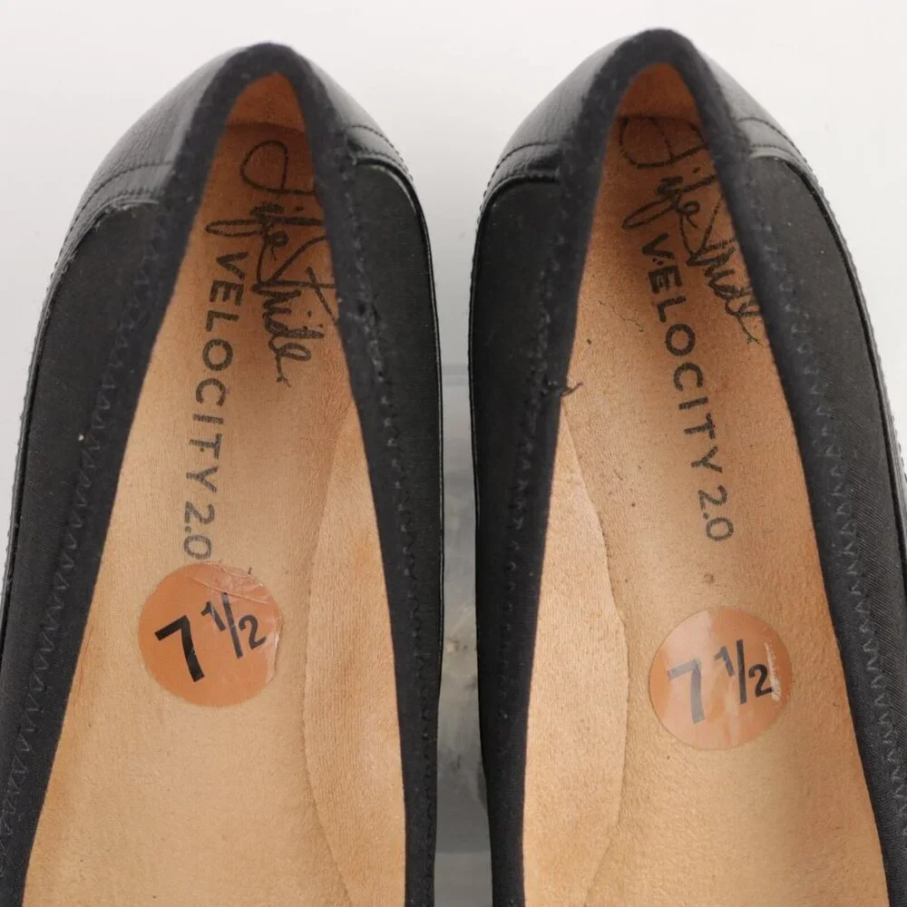 Lifestride Womens Hera Pump Size 7.5 Black Satin Wedge Heel Slip On Casual Shoes